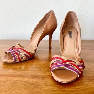 ‼️LAST CHANCE‼️ Arezzo Leather Tan Sandals with Multicolored Straps